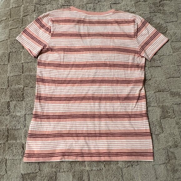 NWT New Madewell Striped V-Neck 100% Cotton Pink T-Shirt Top XS - Picture 4 of 9